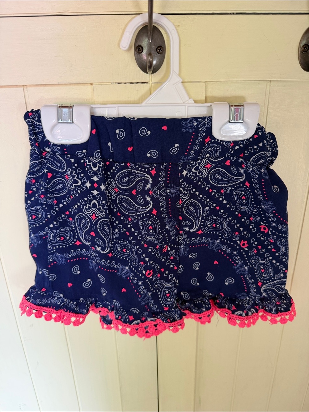 Self Esteem Navy Paisley Shorts with Pink Trim Accents